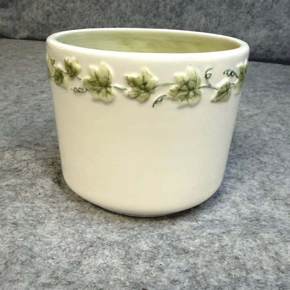 Cream Ceramic Family Cutout Candle Holder Ivy Vine Green Planter Votive Cup